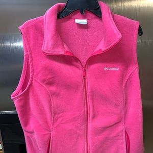Columbia women’s fleece vest 1xl pink zipper pockets